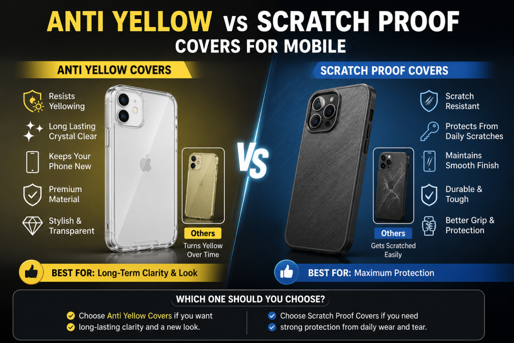 anti-yellowing phone case compared to scratch-proof phone case side by side